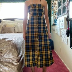 Black and Yellow Checkered Cutout Dress